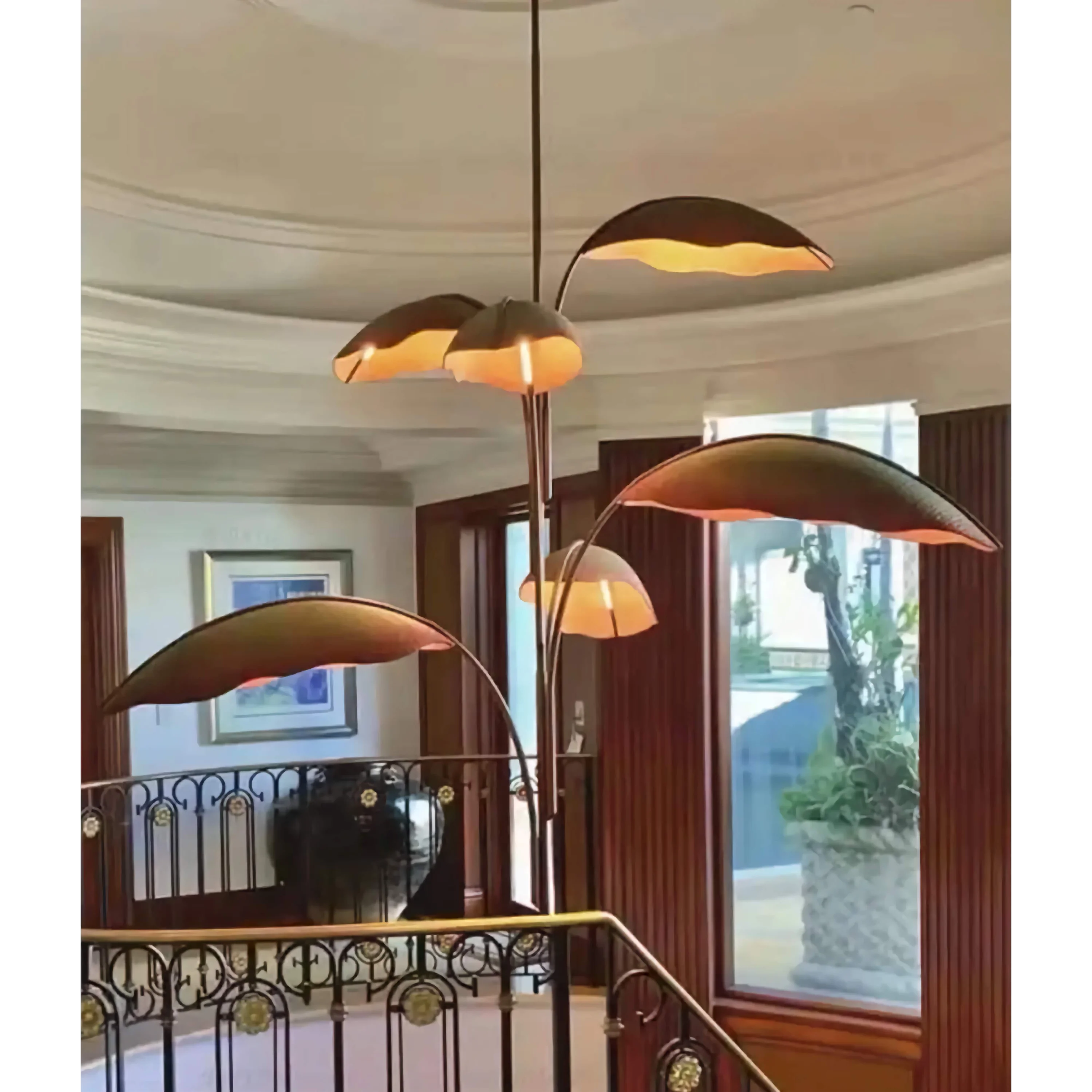 Hand Forged Brass Banana Leaf Chandelier | Modern Sculptural Pendant Lighting Statement for Dining Room & Foyer