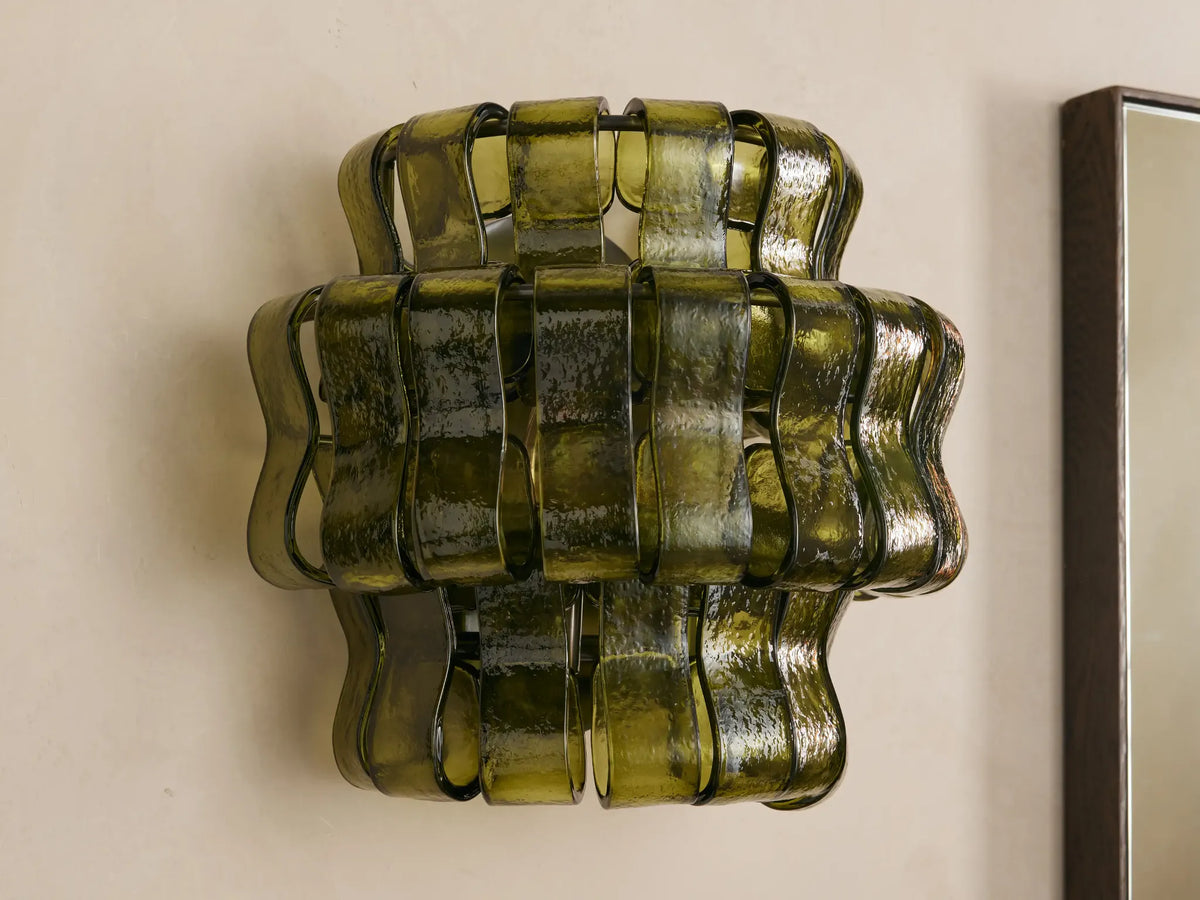 Green Textured Glass Wall Sconce Brass | 2-light Vanity Pair Bedroom E12/e14 30.5cm Casalola Lights Luxury Lamps