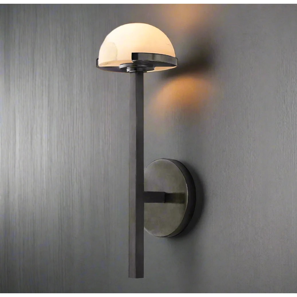 Brass and Alabaster Wall Sconce – Modern Light for Bedroom or Hallway