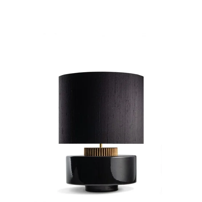 Black Ceramic Table Lamp | Sculptural Designer Lighting with Brass