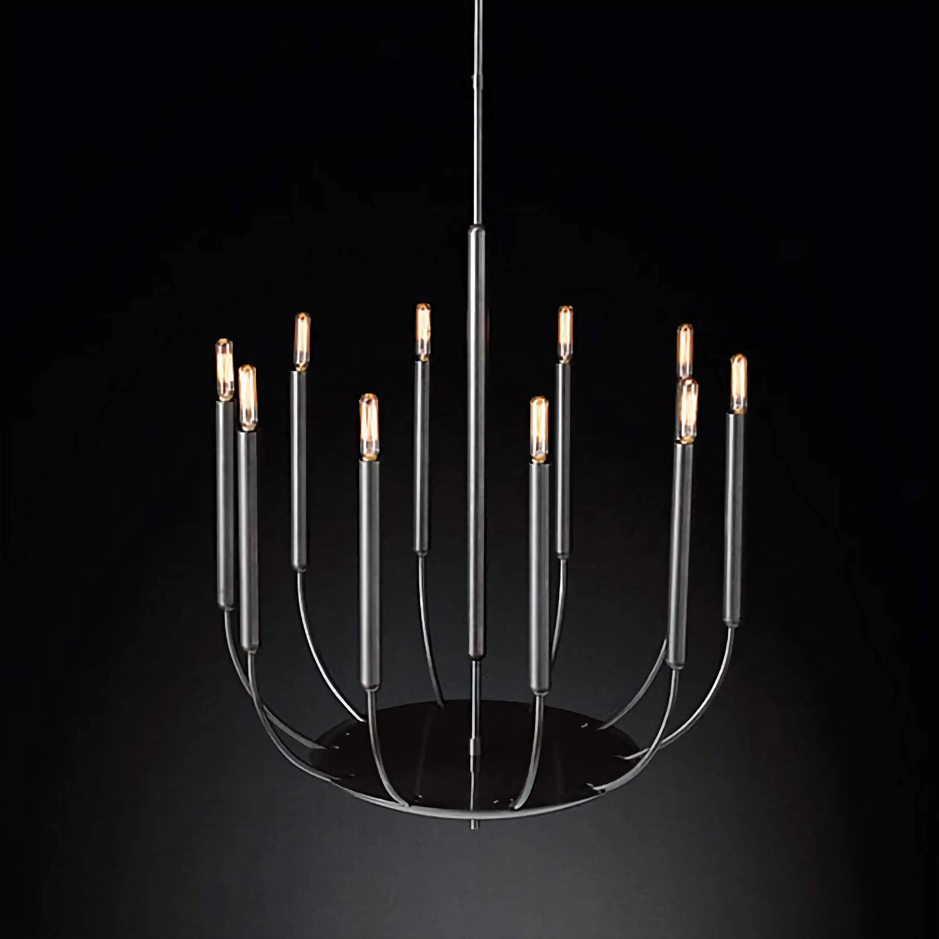 Black Slender Copper Candle Chandelier | Modern Pendant Lighting for Dining Room | Sculptural Candelabra Fixture