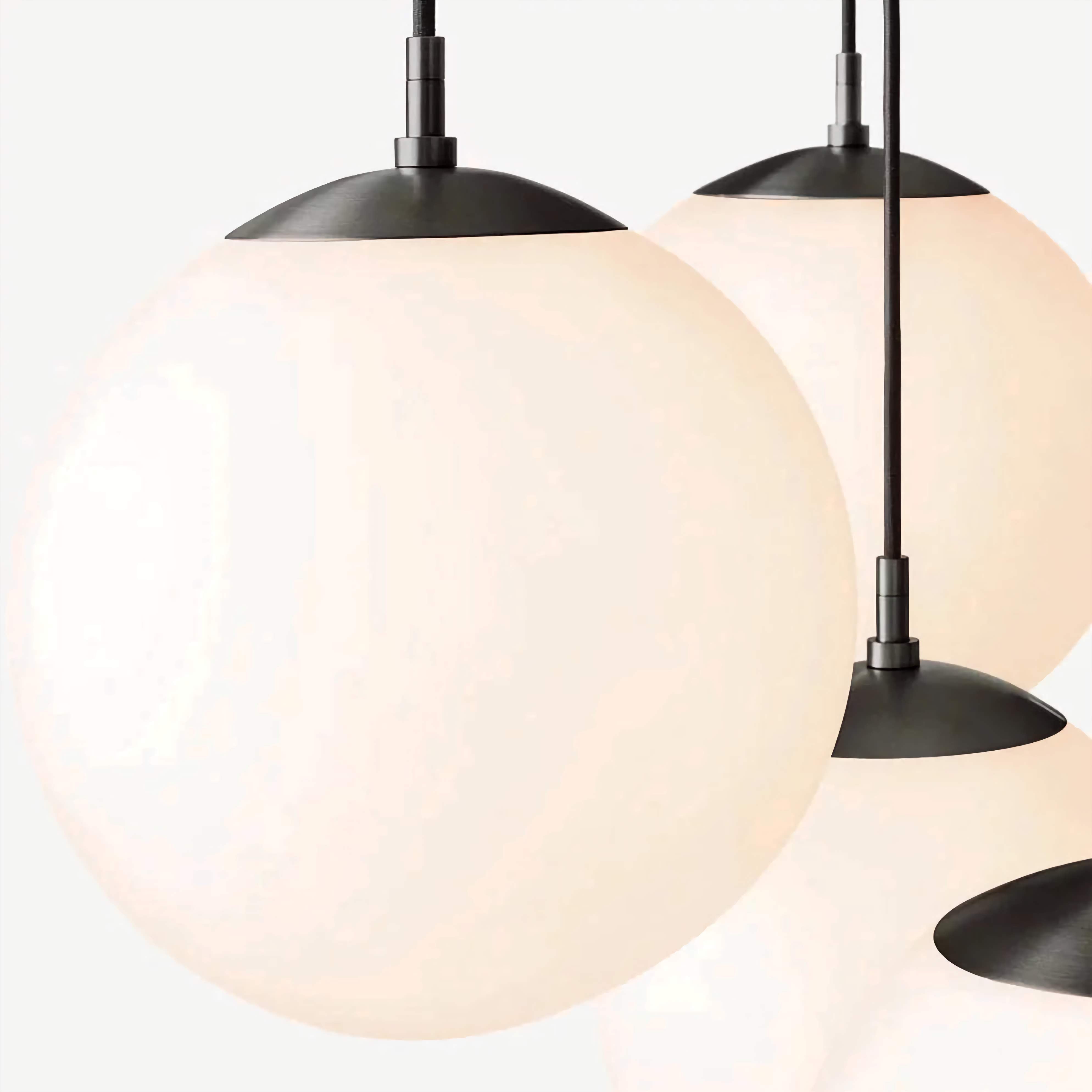 Black Globe Flush Mount Chandelier | 10-light Modern Ceiling Fixture | Opal Glass Pendant Cluster for Loft or Atrium