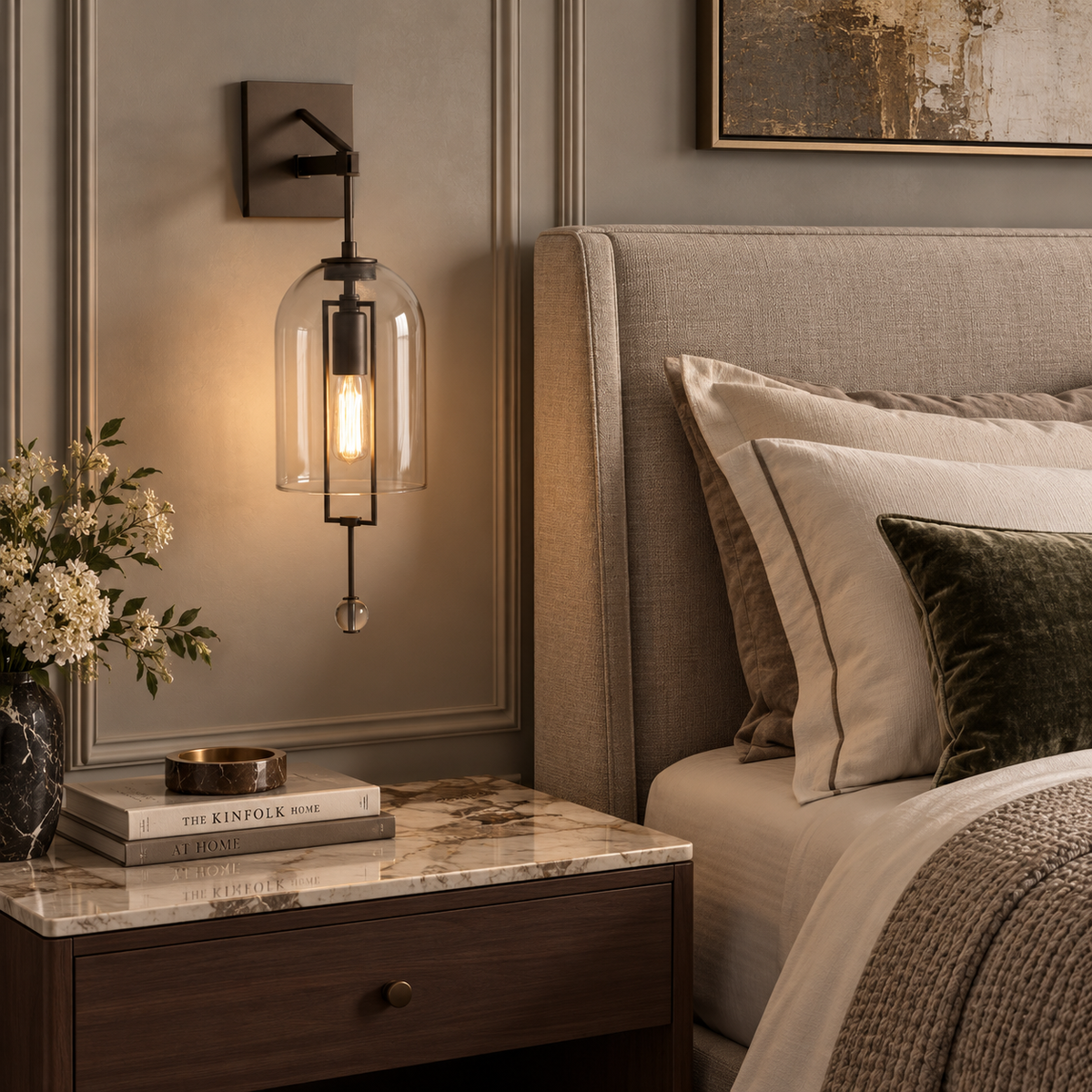 Black Glass & Copper Bell Wall Sconce 59cm | Tall Bell-jar Modern Industrial Hallway Bedroom Casalolalights Luxury