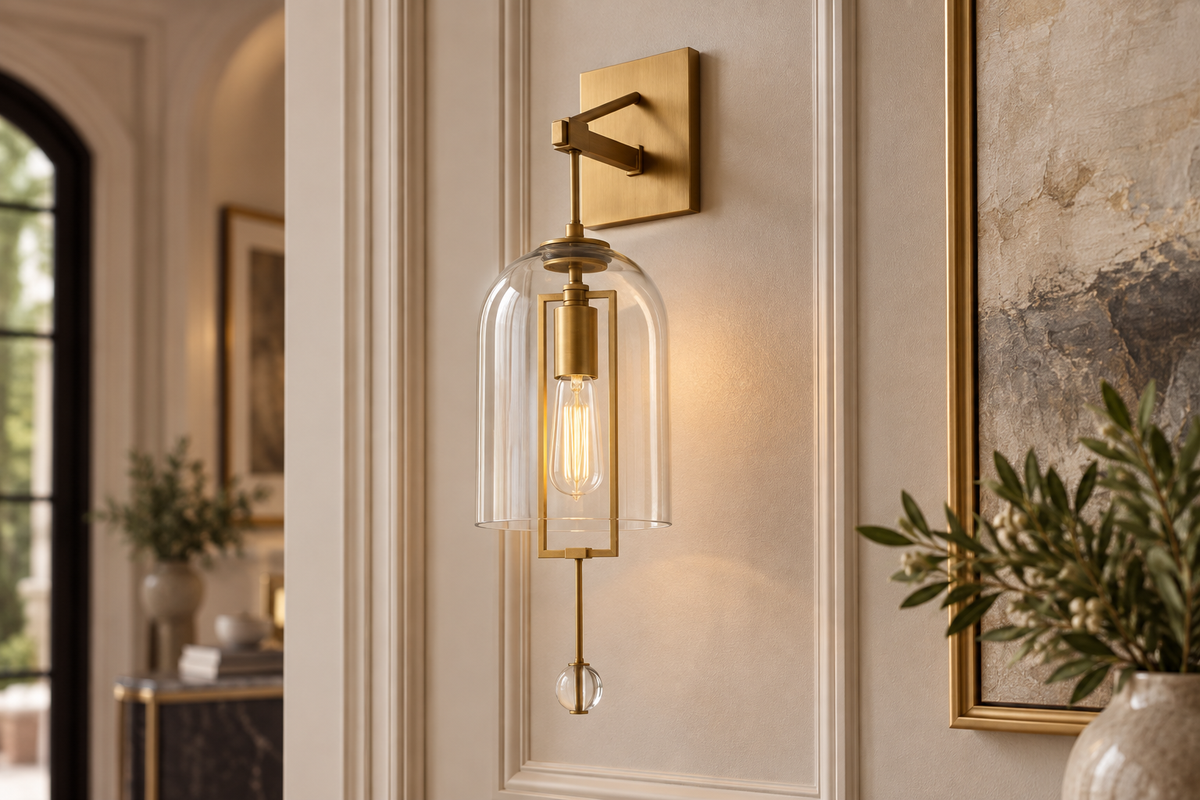 Black Glass & Copper Bell Wall Sconce 59cm | Tall Bell-jar Modern Industrial Hallway Bedroom Casalolalights Luxury