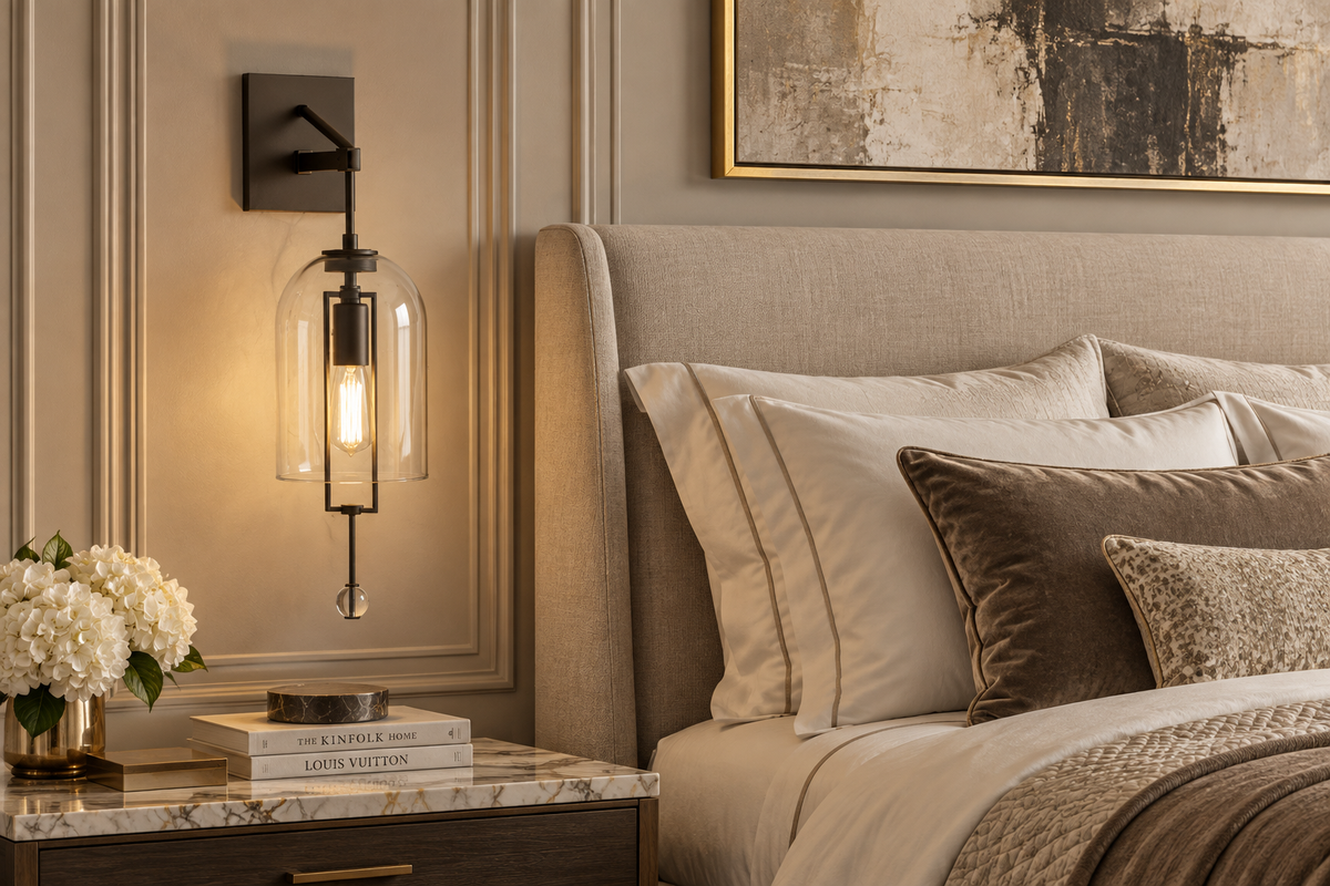 Black Glass & Copper Bell Wall Sconce 59cm | Tall Bell-jar Modern Industrial Hallway Bedroom Casalolalights Luxury