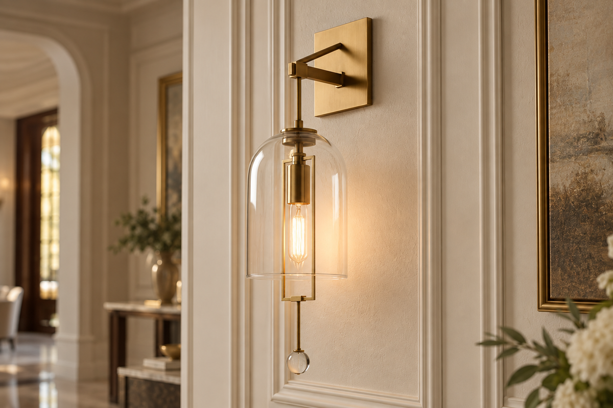 Black Glass & Copper Bell Wall Sconce 59cm | Tall Bell-jar Modern Industrial Hallway Bedroom Casalolalights Luxury