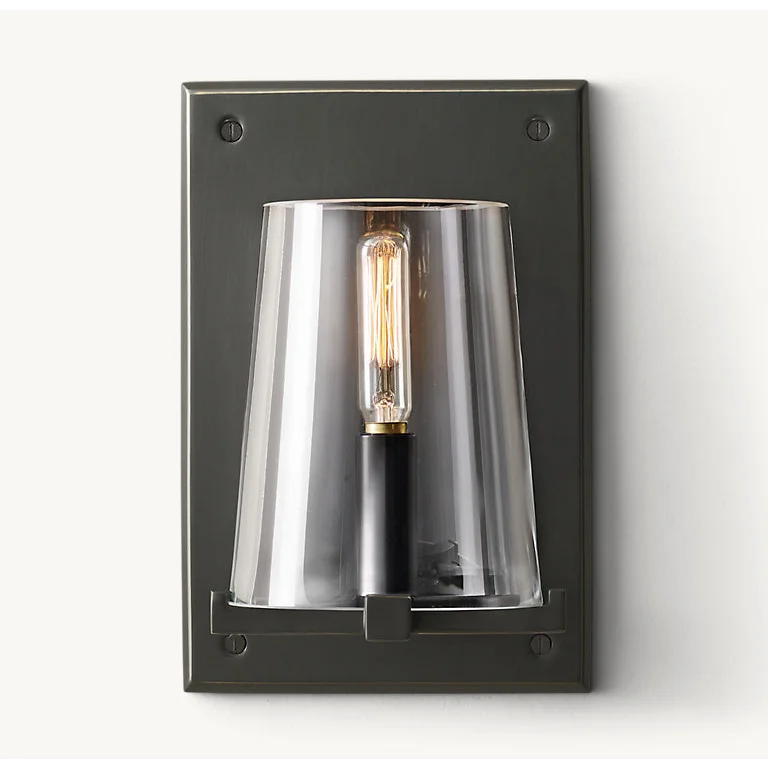 Black Glass & Copper Wall Sconce | Clear-shade Modern Bedroom Hallway Bath Minimalist Casalolalights Luxury Lamps