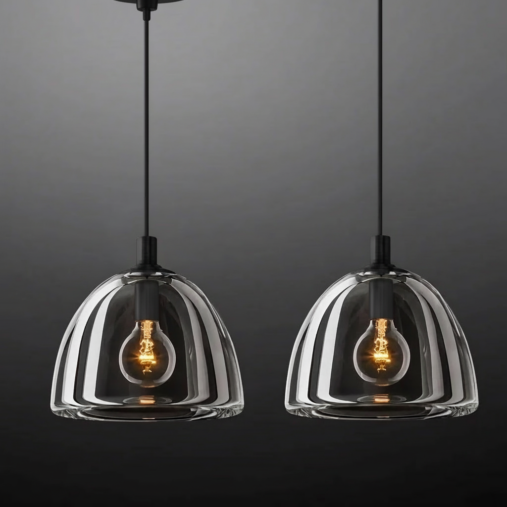 BLACK GLASS PENDANT LIGHT WITH BRASS ACCENTS | CLH854WB