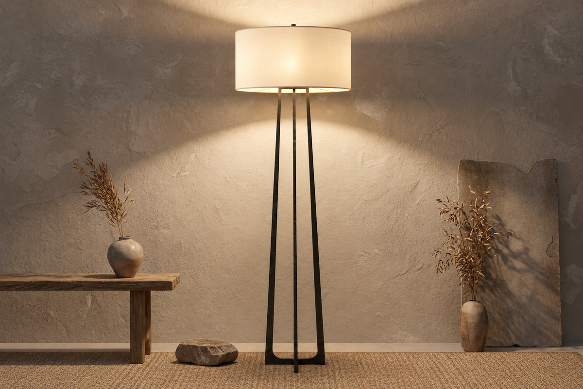 Modern Black Iron Floor Lamp with Drum Shade – Tall Designer Lighting for Living Room Casalola Lights Luxury Lamps