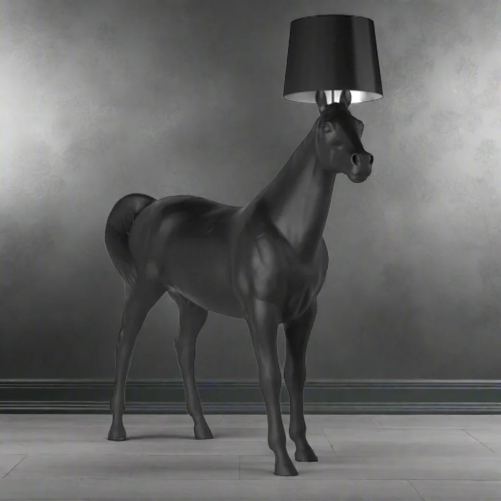 Black Horse Lamp | Designer Sculpture | Unique for Luxury Living Room Hall Offices