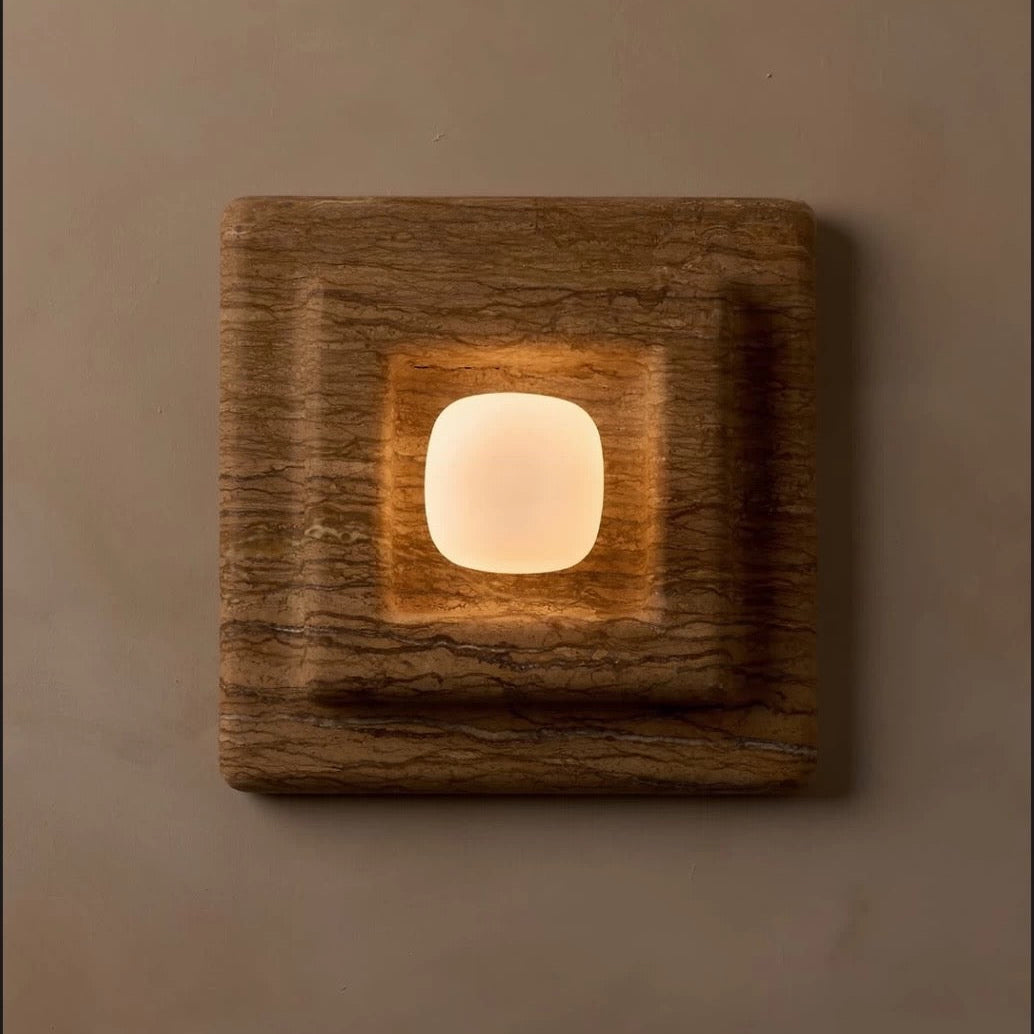 Marble Square Wall Sconce – Casalola Layered Stone Light for Bedroom & Hallway