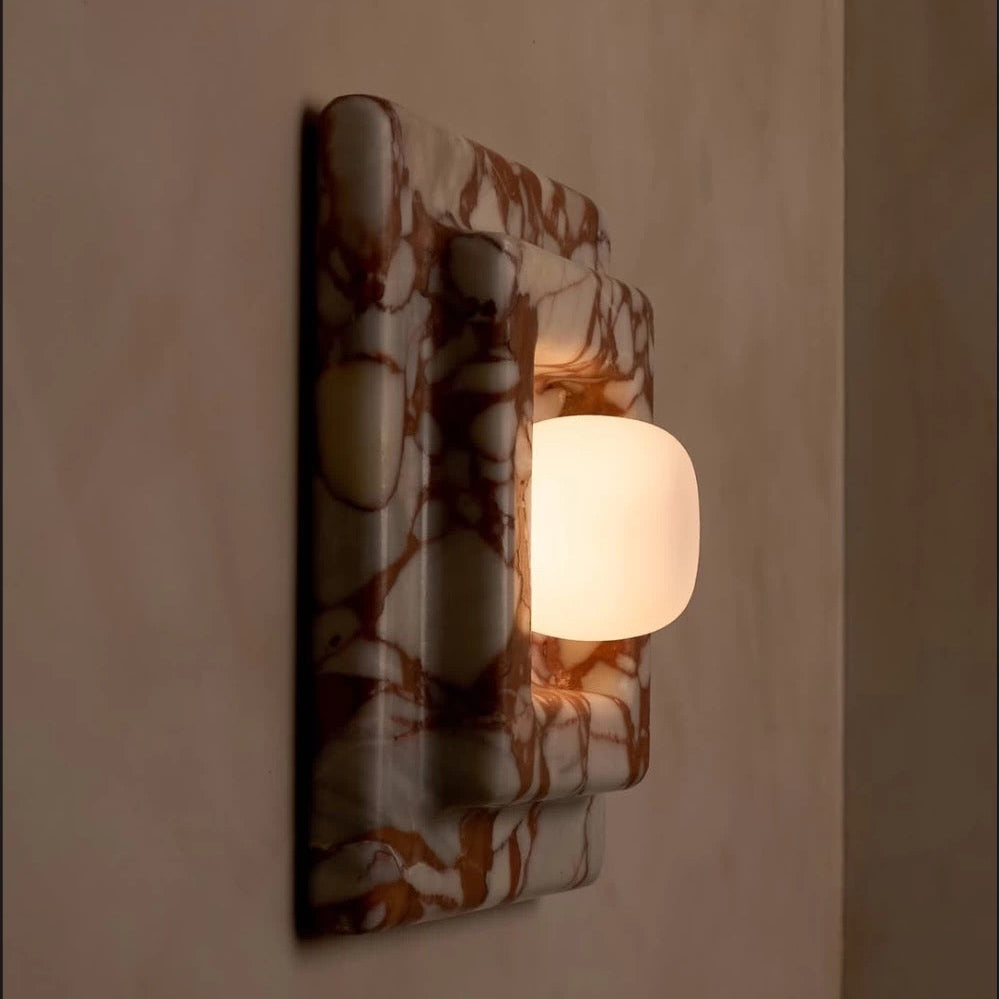 Marble Square Wall Sconce – Casalola Layered Stone Light for Bedroom & Hallway