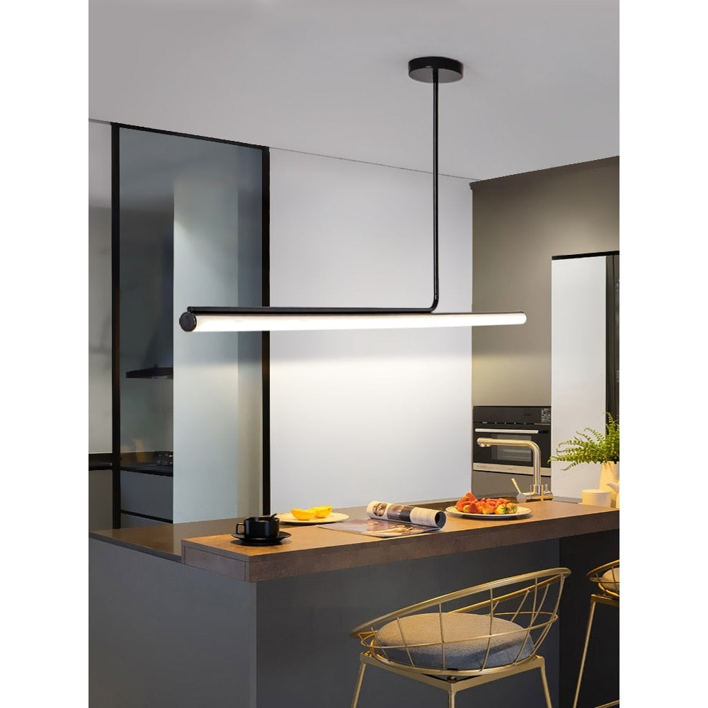 Modern Ceiling Light Fixture | Black Led Minimalist Lamps For Kitchen Island Dining Room - Semi - flush Mounts
