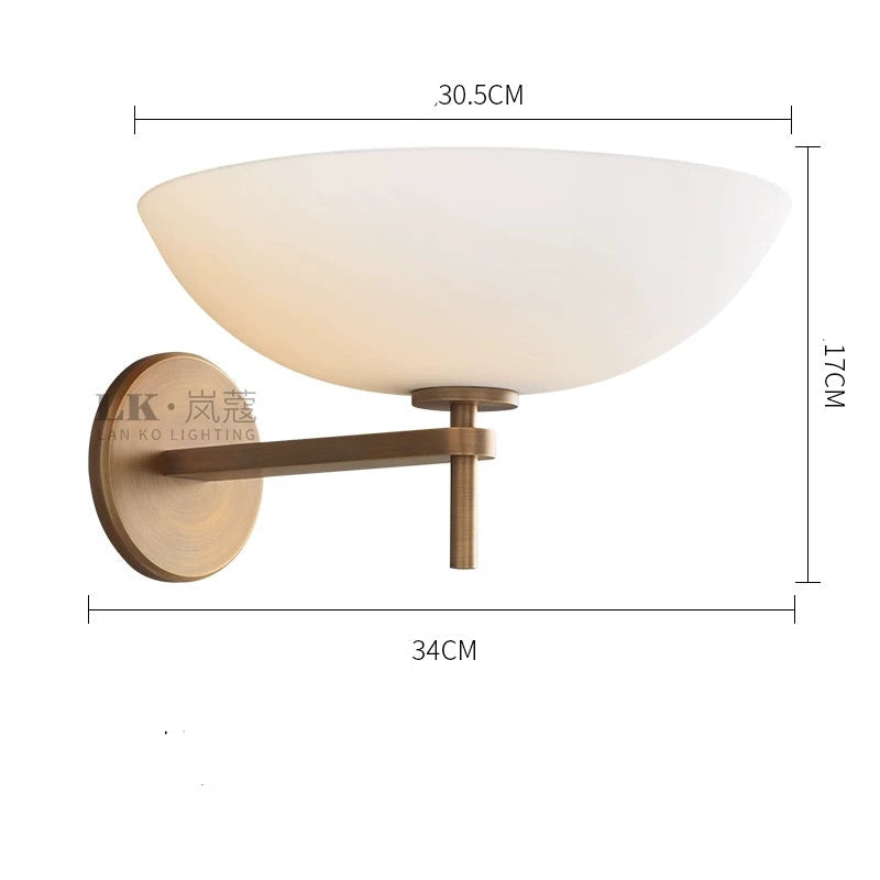 Opal Glass Bowl Wall Sconce – 30 Cm Black Copper G4 Light for Bedroom Living Room or Vanity