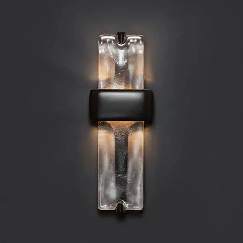 Black Glass & Steel Wall Sconce | Vertical Textured-glass Modern Industrial Hallway Casalolalights Luxury Lamps