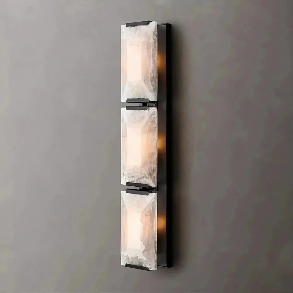 Black Triple Calcite & Copper Wall Sconce | Stacked Stone-column Modern Industrial Staircase Casalolalights Luxury