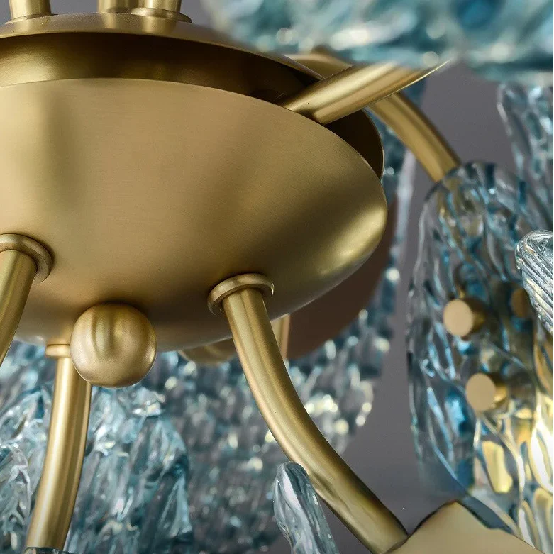 Blue Glass Chandelier 85cm | Hand-formed Ribbon Statement Light Brushed Gold Foyer Dining & Stairwell Casalolalights