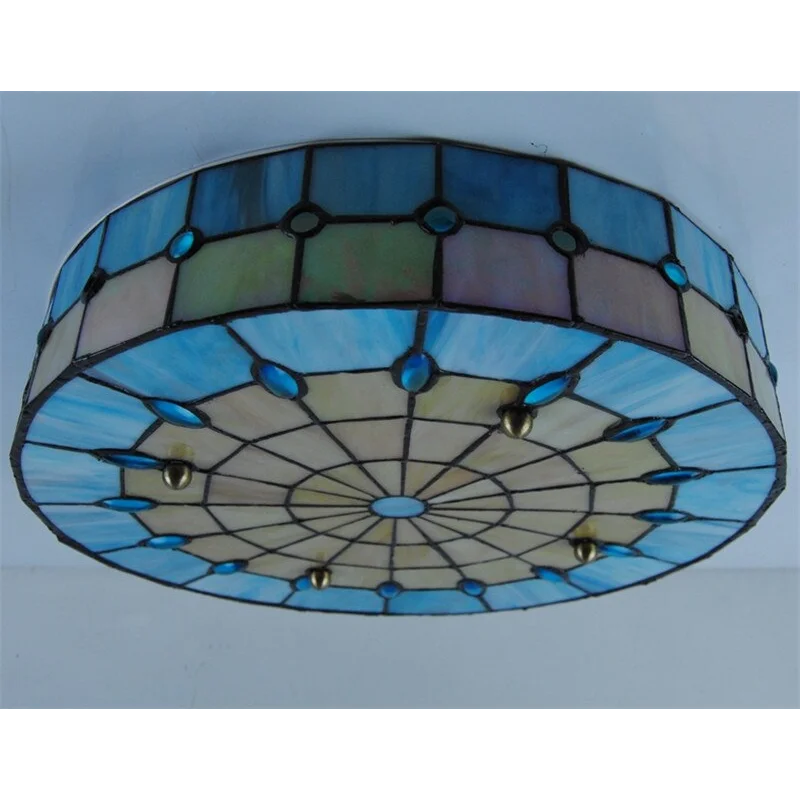 Blue Tiffany Ceiling Lamp 30-50cm | Stained-glass Art Nouveau Flush Mount Hallway Dining & Entryway Casalolalights