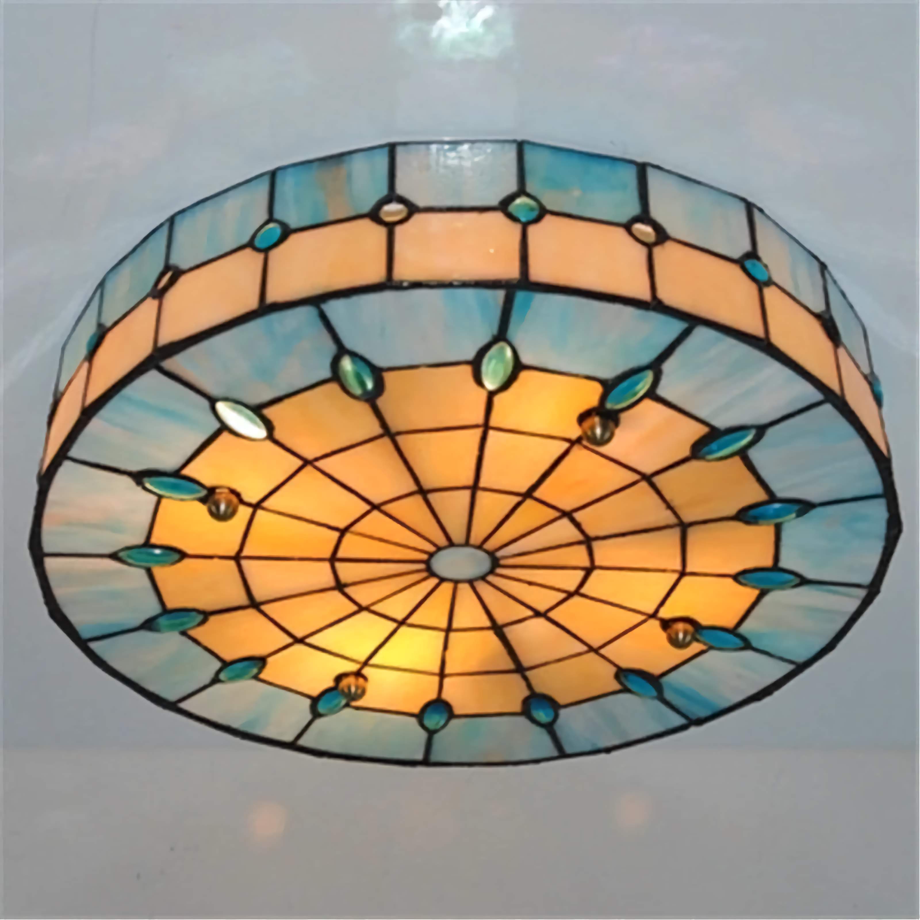 Blue Tiffany Ceiling Lamp 30-50cm | Stained-glass Art Nouveau Flush Mount Hallway Dining & Entryway Casalolalights