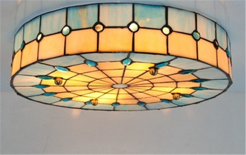 Blue Tiffany - style 18 - inch 20 - inch Ceiling Lamp Flush Mounts Art Nouveau Lighting - Tiffany Lamps