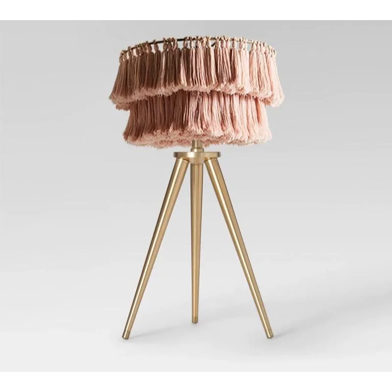 Bohemian Tassel Table Lamp in Organic Cotton and Iron – Eclectic Accent for Bedroom or Living Room