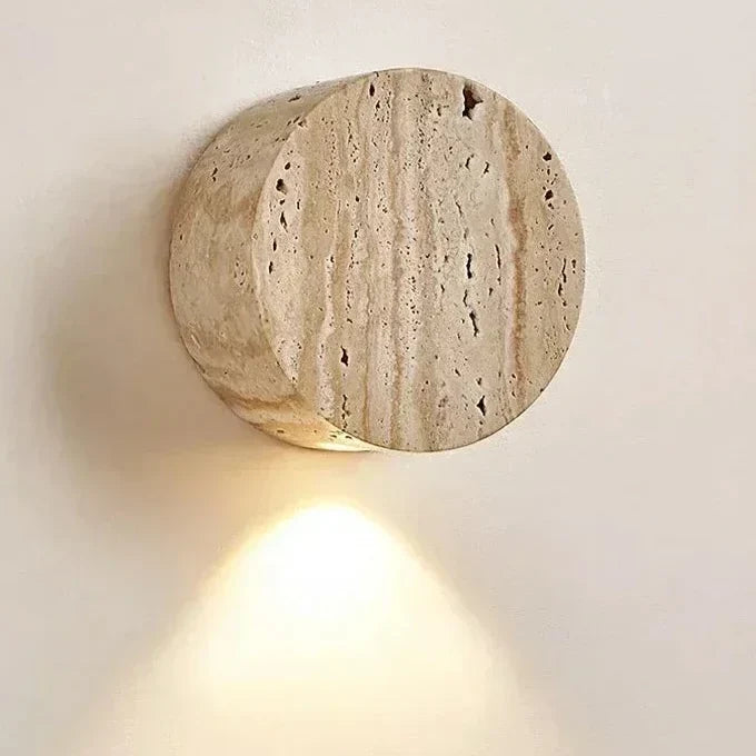 Small Genuine Travertine Cylinder Wall Sconce | 5cm Low Profile Corridor Night Light 2700k Led Casalola Lights Luxury