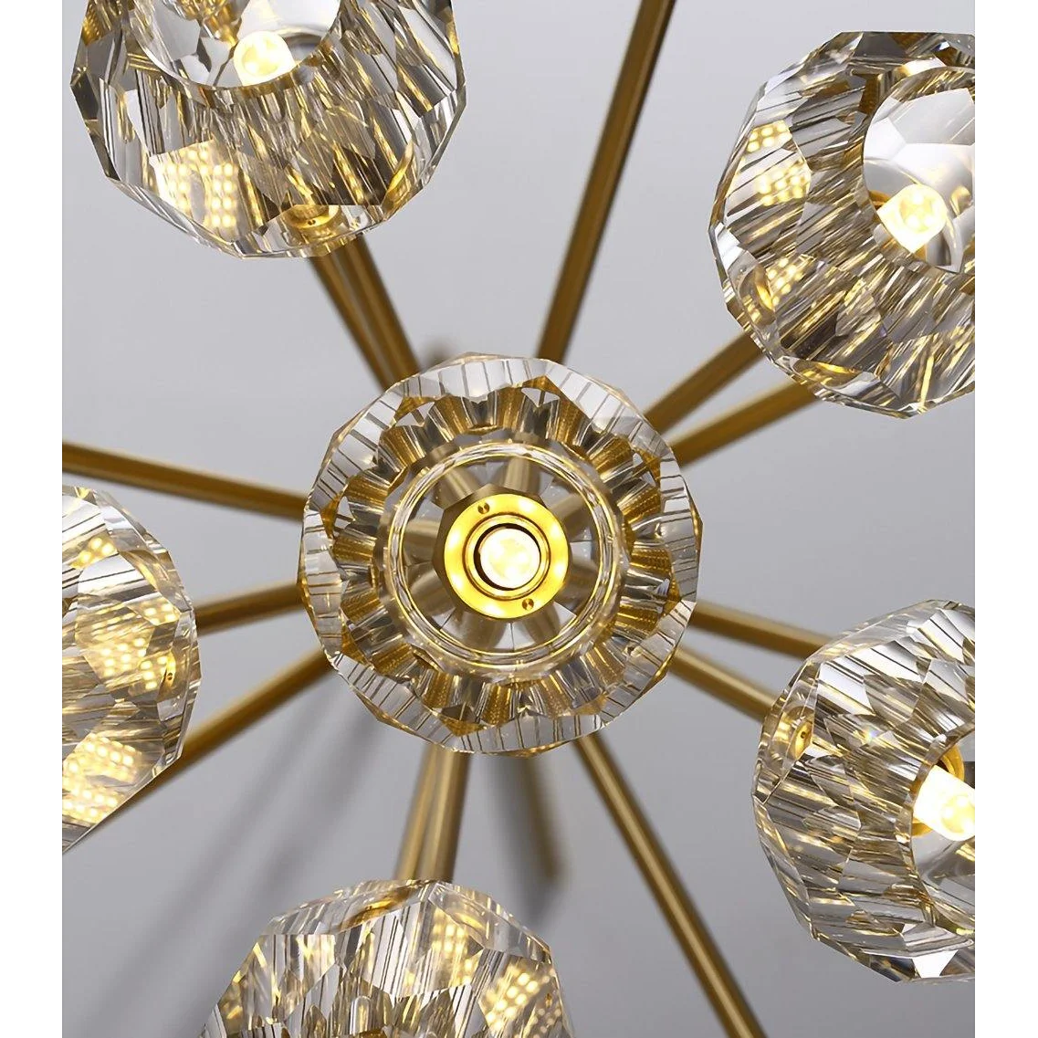Crystal Globe Semi Flush Chandelier | Patinated Brass Modern Ceiling Light for Dining Room Statement Fixture