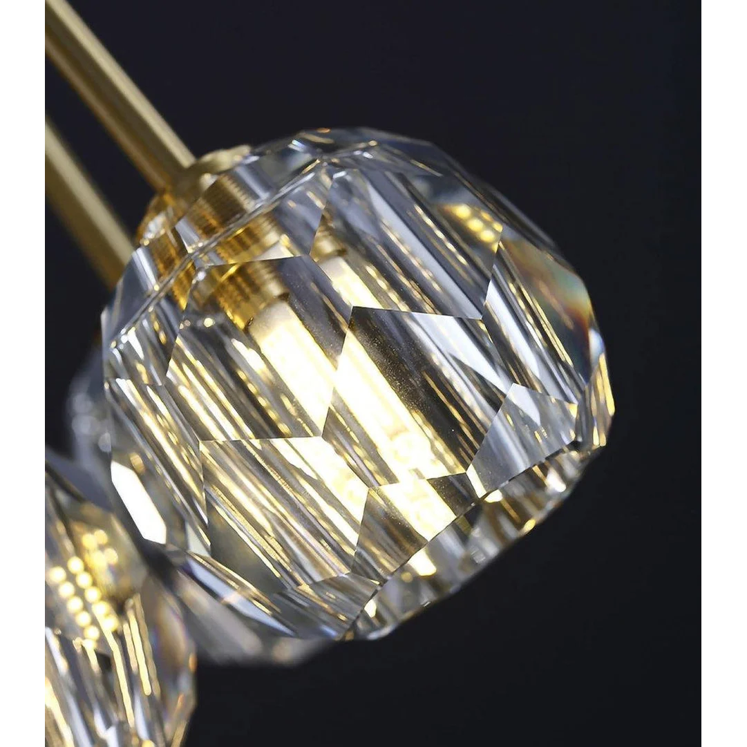 Crystal Globe Semi Flush Chandelier | Patinated Brass Modern Ceiling Light for Dining Room Statement Fixture