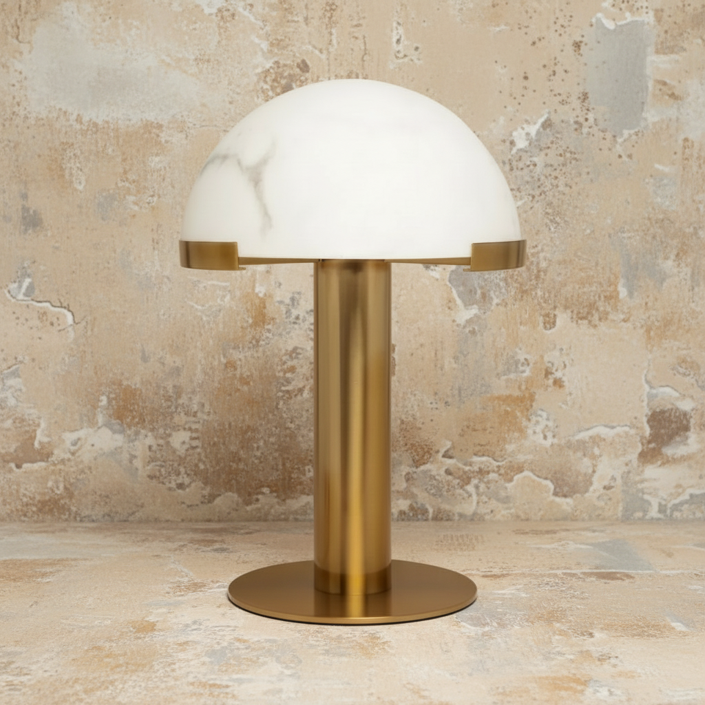 Brass & Alabaster Dome Table Lamp 50cm | Stone-dome Accent Modern Art Deco Bedroom Console Casalolalights Luxury Lamps