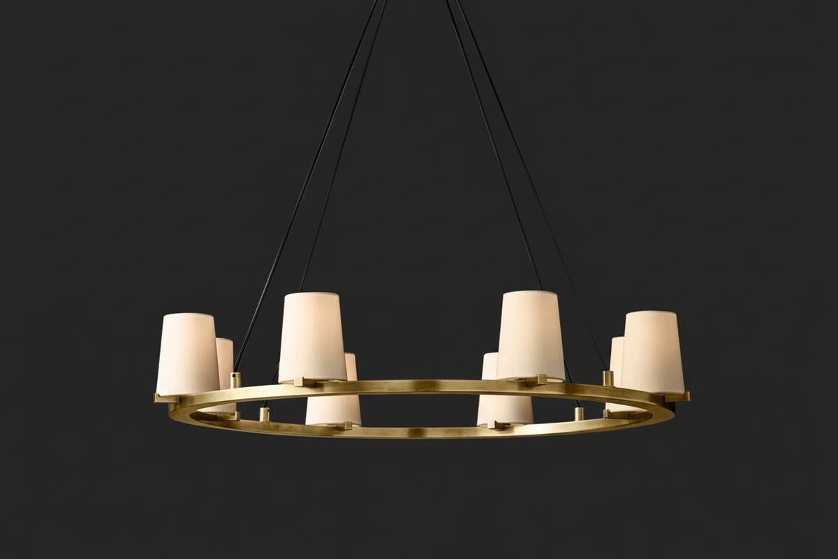 Brass or Black Steel Ring Chandelier | Fabric Shades 72cm to 153cm Modern Transitional Dining Casalolalights Luxury