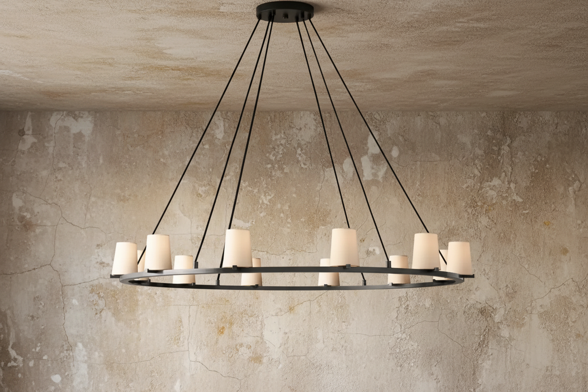 Brass or Black Steel Ring Chandelier | Fabric Shades 72cm to 153cm Modern Transitional Dining Casalolalights Luxury