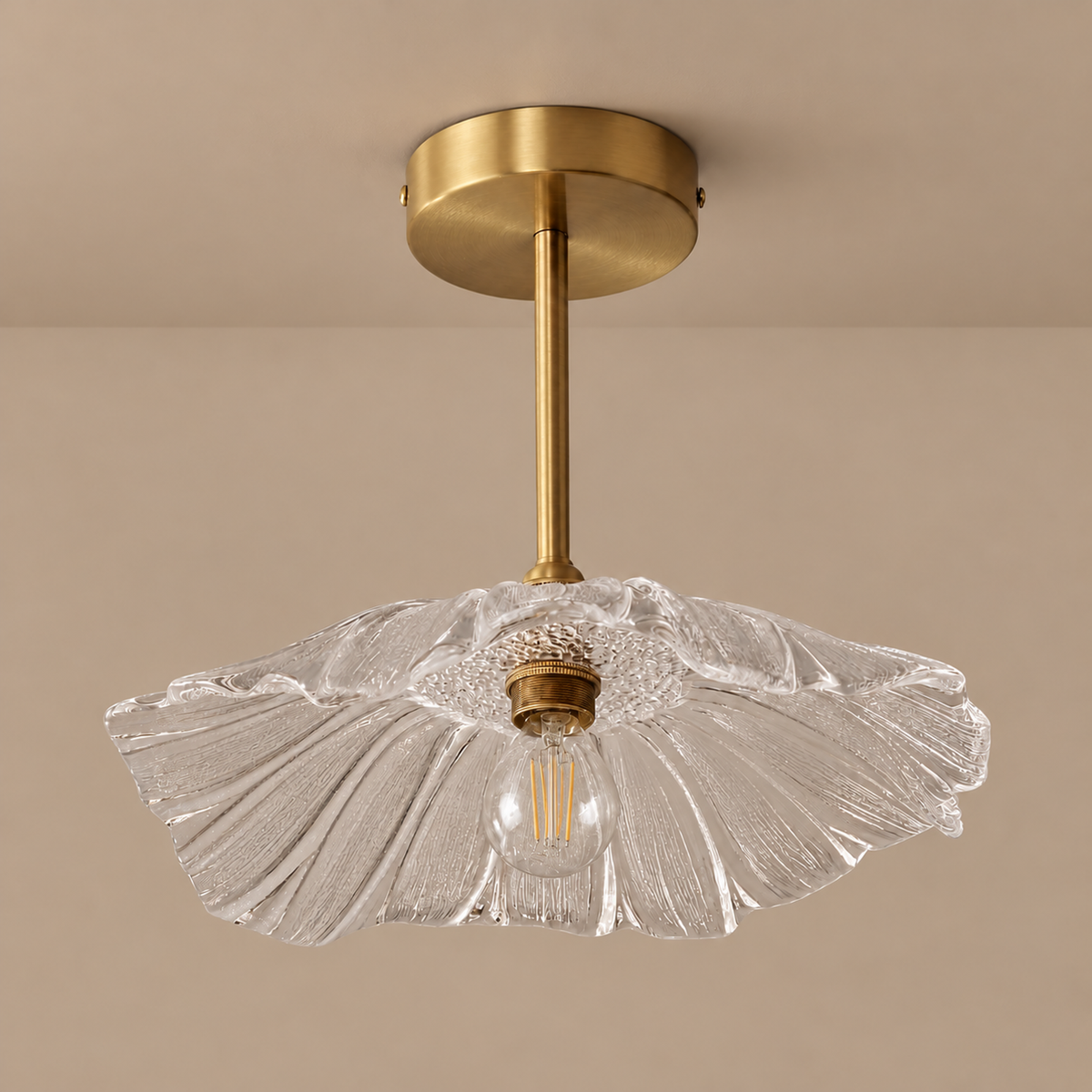 Semi Flush Mount Ceiling Light - Brass & Glass Flower Casalola Lights Luxury Lamps for Interior Designers