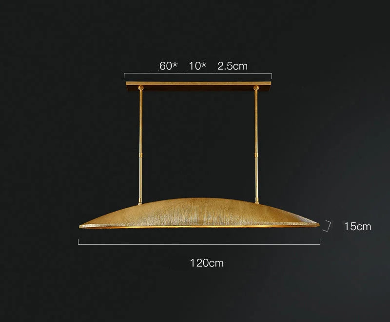 Textured Brass Dome Pendant Light | Leaf-inspired Linear Fixture | Sculptural Lighting for Island Dining or Office