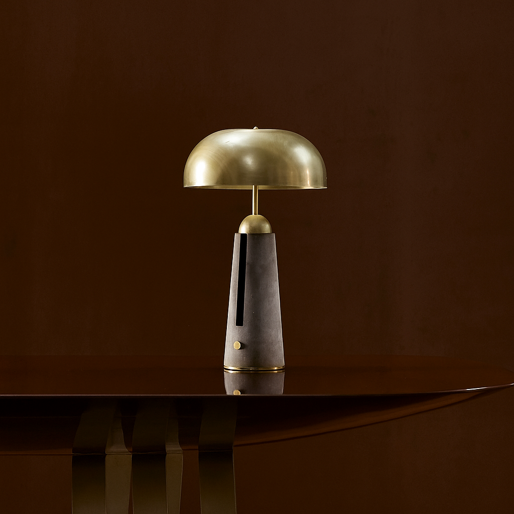 Brass & Leather Table Lamp 55cm | Dome-shade Accent Contemporary Industrial Office Living Casalolalights Luxury Lamps