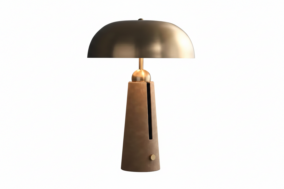 Brass & Leather Table Lamp 55cm | Dome-shade Accent Contemporary Industrial Office Living Casalolalights Luxury Lamps