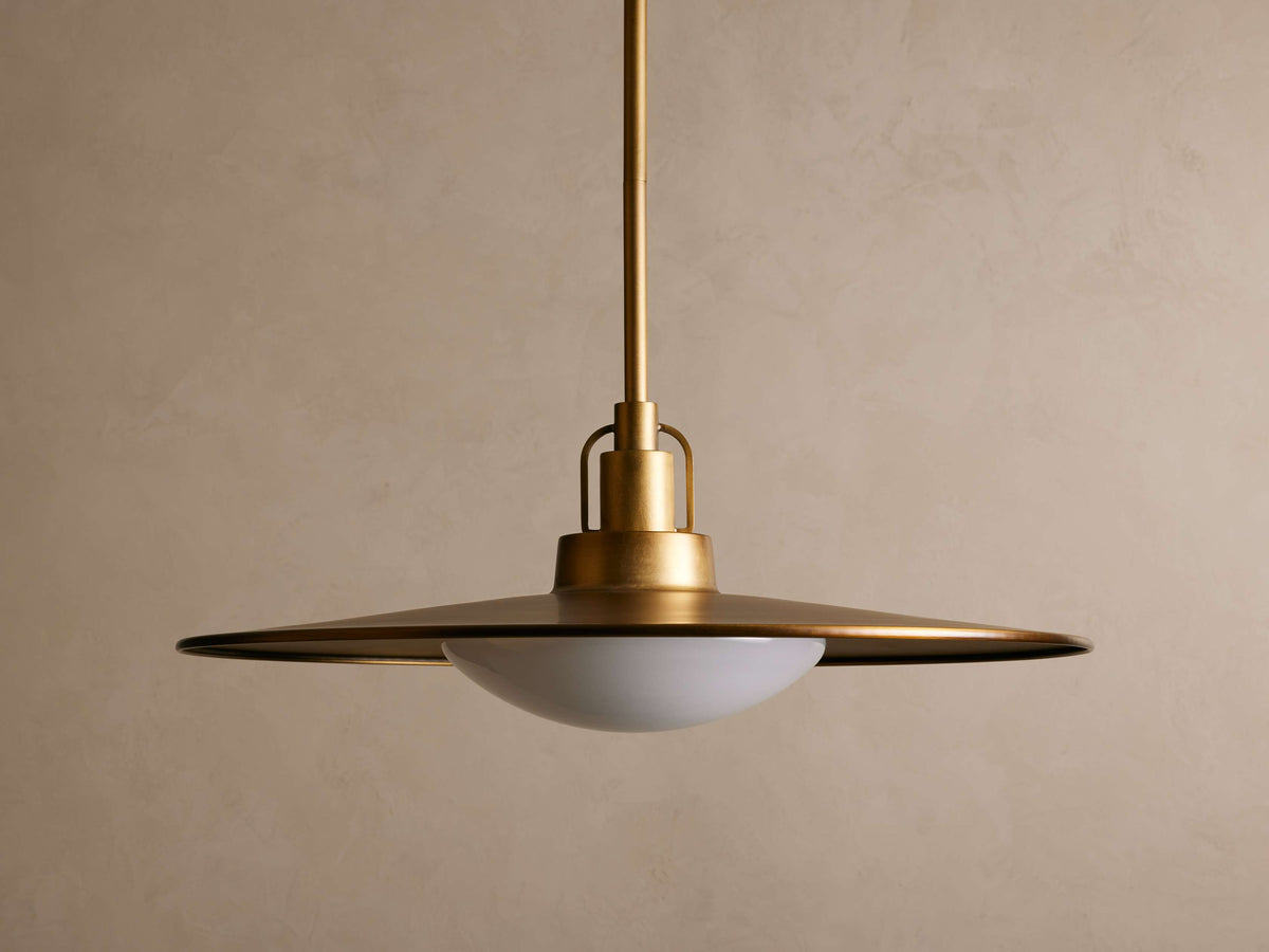 Brass Pendant Light for Kitchen Island & Dining Table | 14 or 24 Inch Saucer Opal Glass Mid-century Casalola Lights