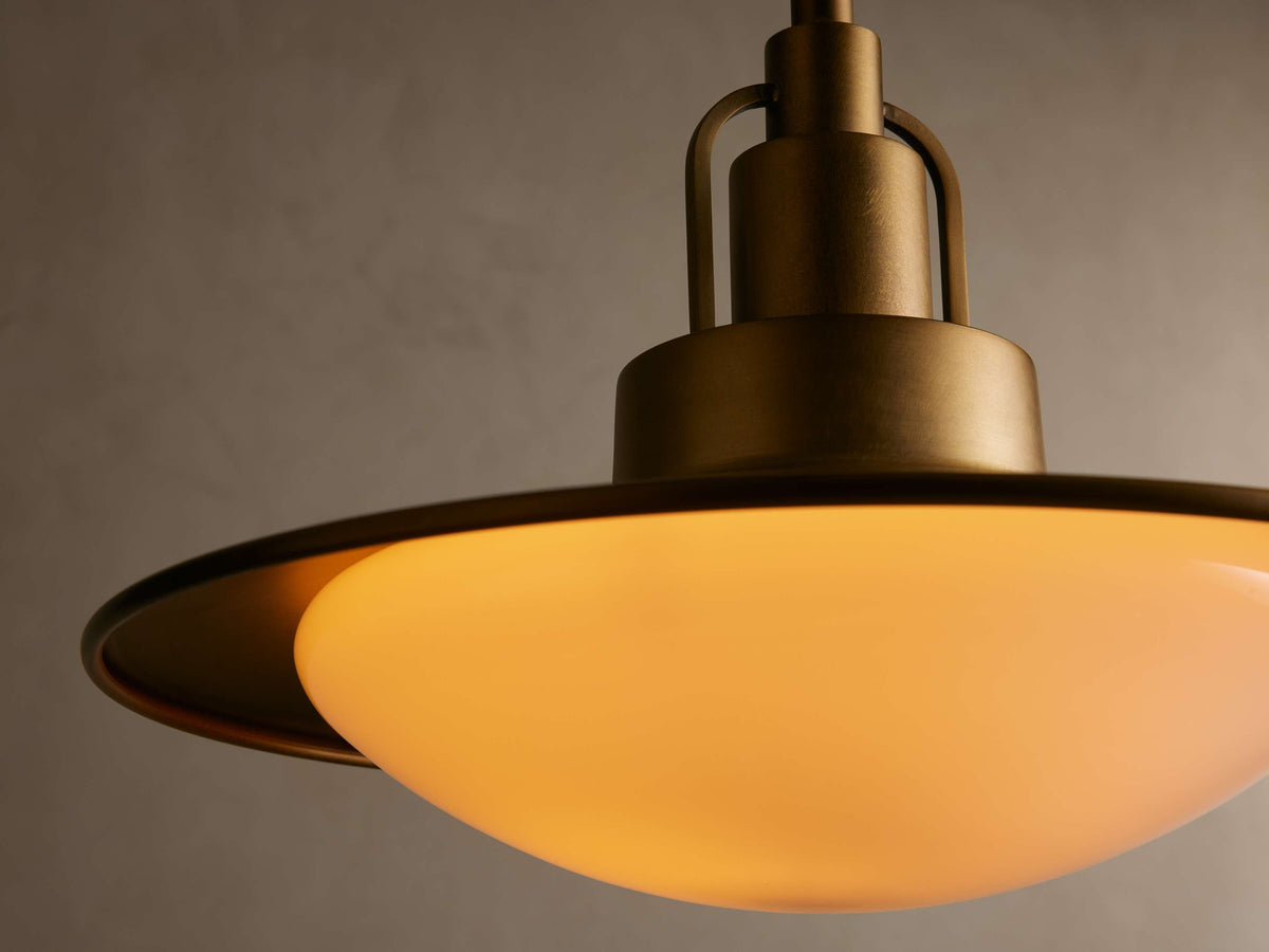 Brass Pendant Light for Kitchen Island & Dining Table | 14 or 24 Inch Saucer Opal Glass Mid-century Casalola Lights