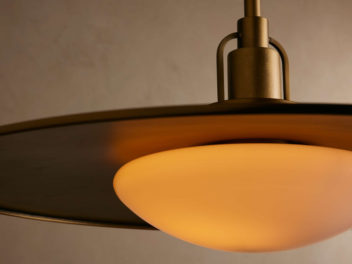 Brass Pendant Light for Kitchen Island & Dining Table | 14 or 24 Inch Saucer Opal Glass Mid-century Casalola Lights