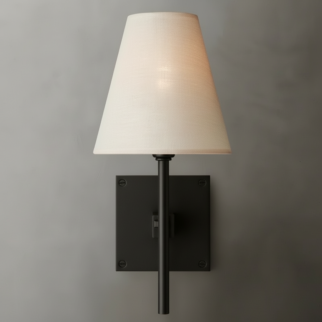 Brass Wall Sconce – Fabric Shade E14 Bedside & Bathroom Vanity Light