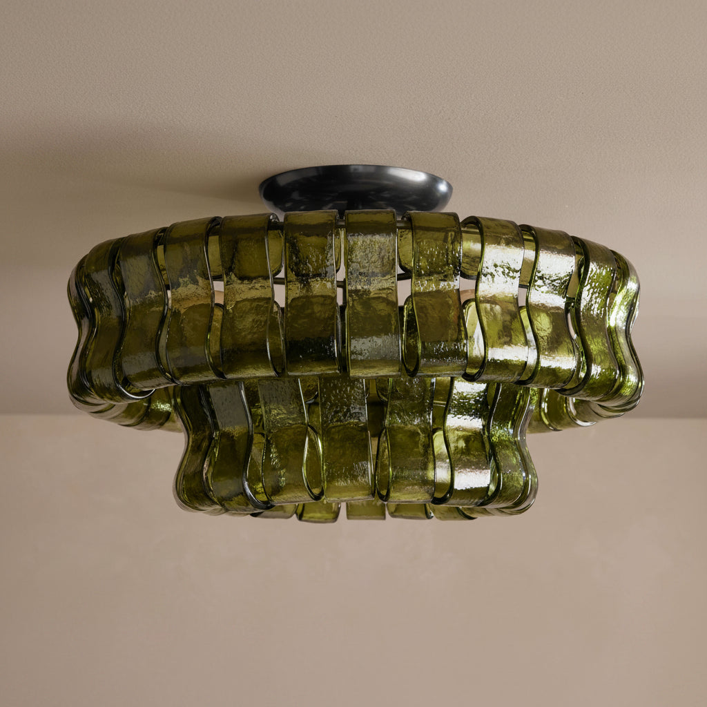 Textured Curved Glass Panel Semi Flush Mount in Brass or Bronze Low Ceiling Dining Living Room Light Casalolalights