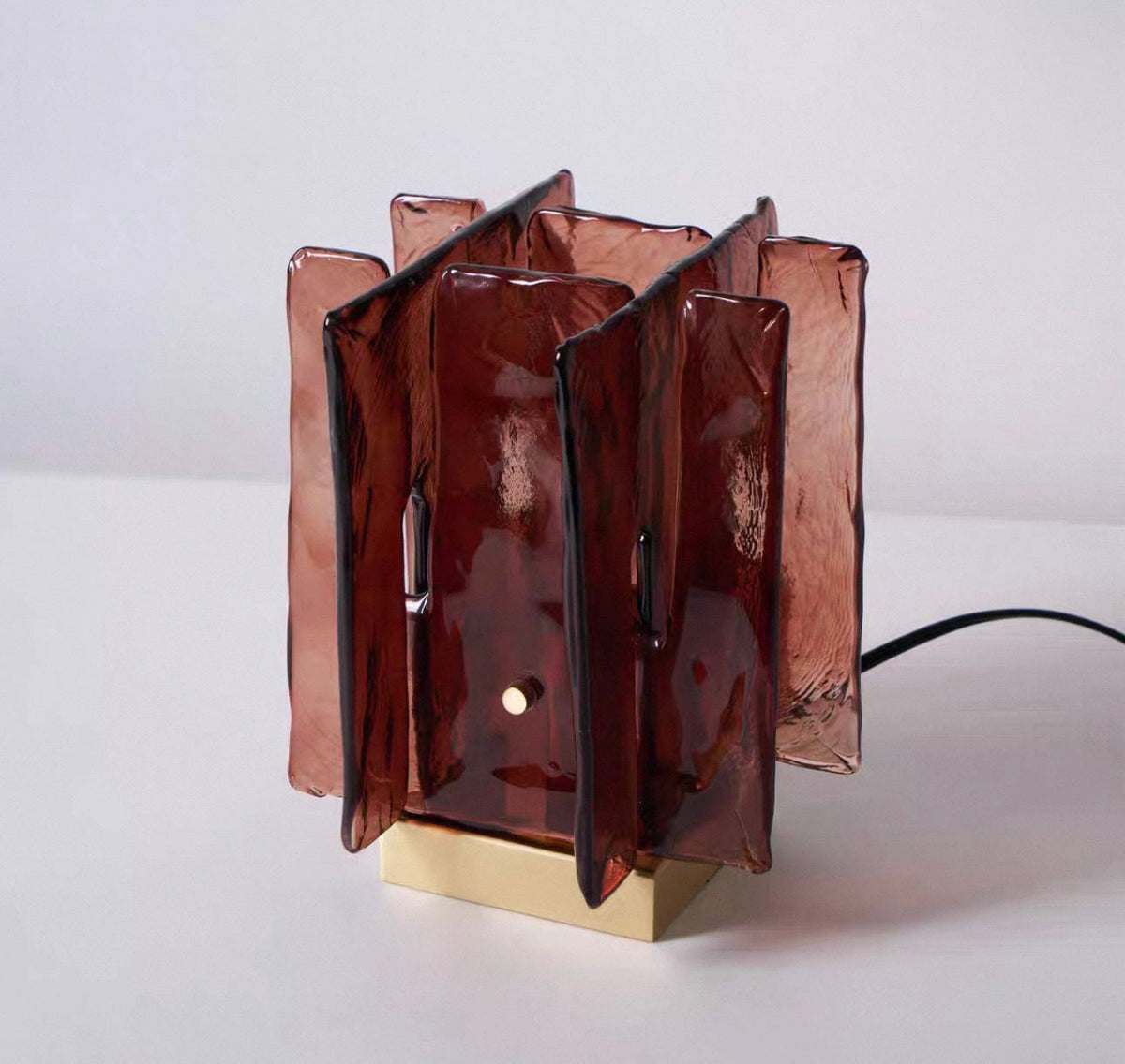 Burgundy Glass Table Lamp for Shelf and Bar | Cast Blade Fins Art Deco Compact 23 Cm Casalola Lights Luxury Lamps