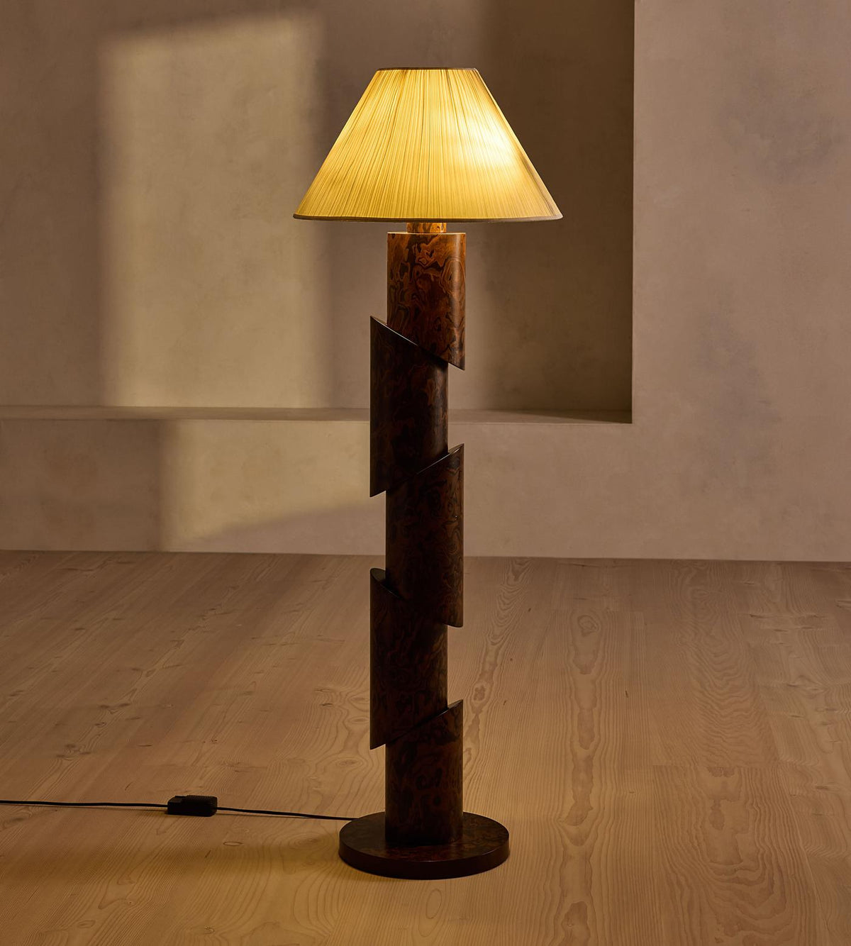 Organic Modern Floor Lamp - Burl Wood & Fabric Shade | Designer Living Room Lighting Casalolalights Luxury Lamps