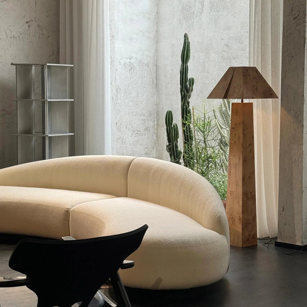 Burl Wood Column Floor Lamp Angular Shade | Bedside or Sofa Light E26/e27 Dimmable Option Japandi Casalola Lights