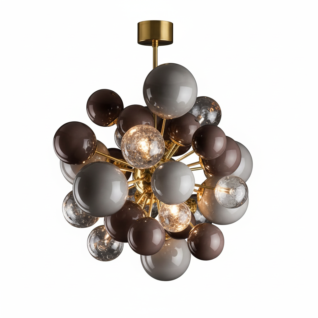 Grey Glass Globe Chandelier 80cm | Hand-blown Sphere & Gold Iron Modern Art Deco Bedroom Casalolalights Luxury Lamps