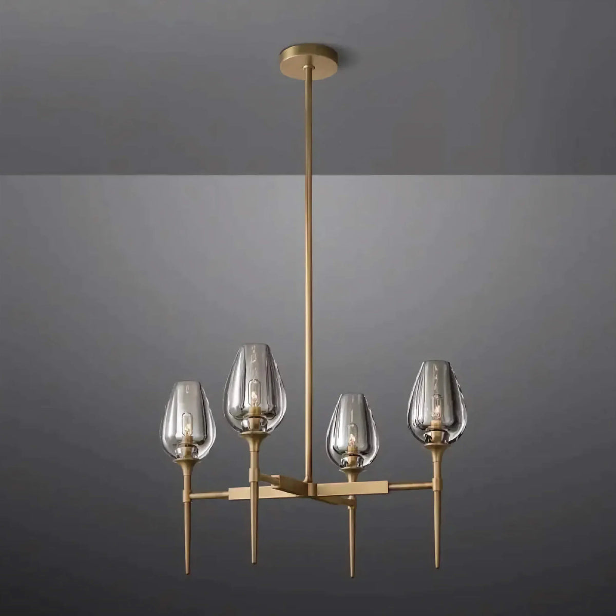 Smoked Glass Chandelier for Dining Room | Tulip Candle Shades Brass or Black 27 42 54 Inch Wide Casalola Lights Luxury