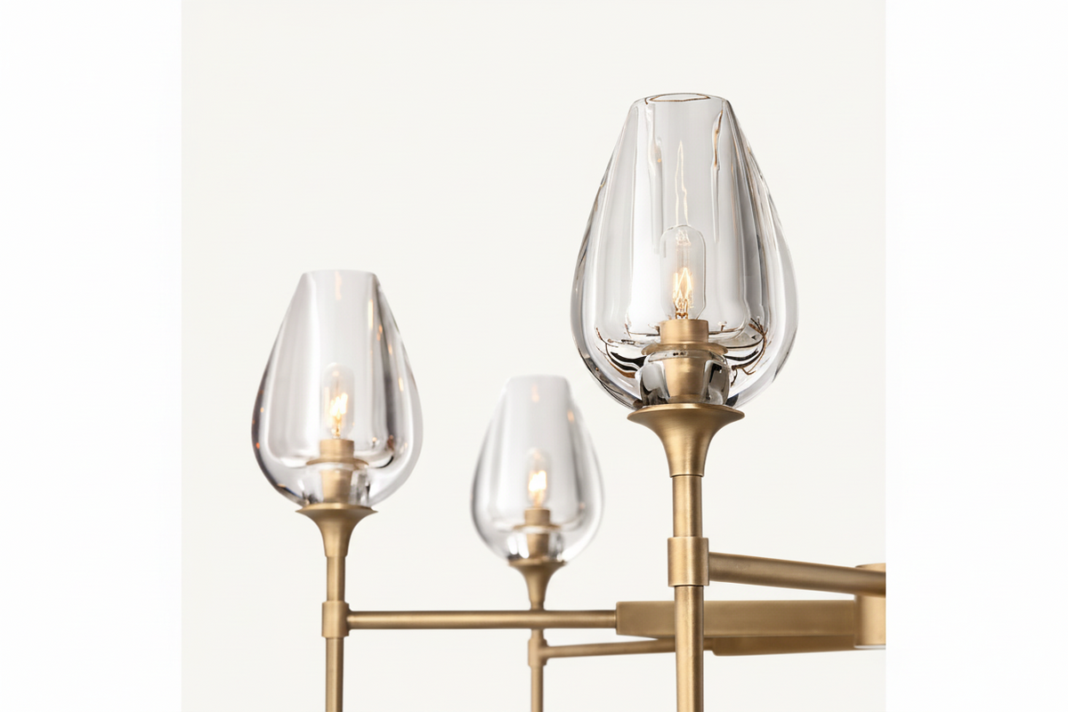 Smoked Glass Chandelier for Dining Room | Tulip Candle Shades Brass or Black 27 42 54 Inch Wide Casalola Lights Luxury
