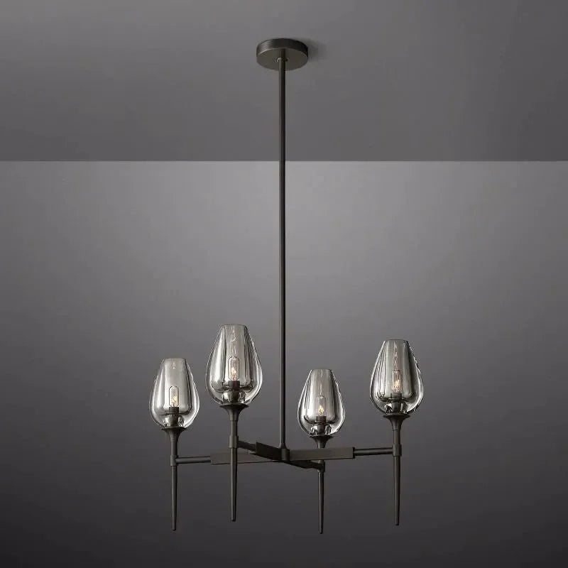 Smoked Glass Chandelier for Dining Room | Tulip Candle Shades Brass or Black 27 42 54 Inch Wide Casalola Lights Luxury