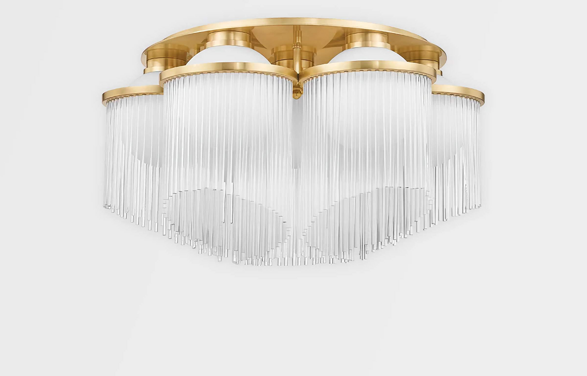 Celestial Crystal Flush Mount | Cascading Crystal-rod Brass Ceiling Light Art Deco Bedroom & Hallway Casalolalights
