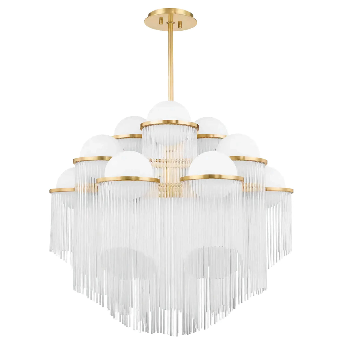 Cascading Glass Rod Chandelier | 12-light Opal Globe & Brass Art Deco Dining Foyer Casalolalights Luxury Lamps
