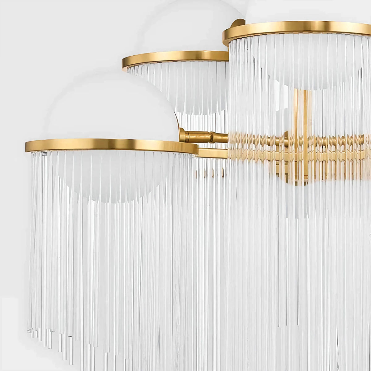 Cascading Glass Rod Chandelier | 12-light Opal Globe & Brass Art Deco Dining Foyer Casalolalights Luxury Lamps